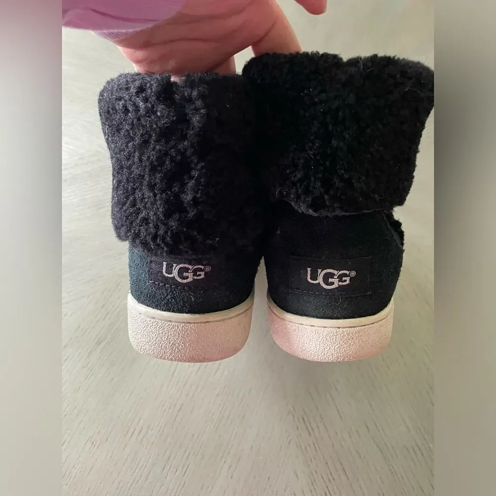 UGG Mika Sheepskin Classic Sneaker Boots Suede Faux Shearling Black Size 8
